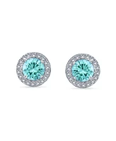 Bling Jewelry Traditional Pink Blue Green Purple 1CT Cubic Zirconia Round Circle Halo Solitaire Stud Earrings For Women Rose Gold .925 Sterling Silver