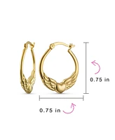 Bling Jewelry Spiritual Angelic Angel Wing Heart Hoop Earrings For Women 14K Gold Plated .925 Sterling Silver .75 Inch Diameter