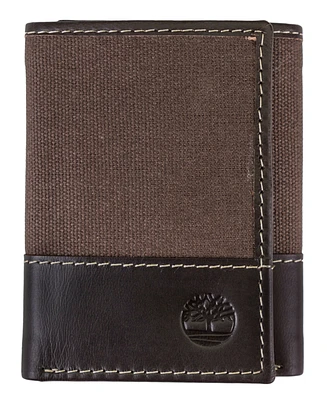 Timberland Men's Canvas Trifold Leather Wallet