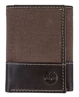 Timberland Men's Canvas Trifold Leather Wallet