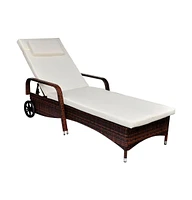 vidaXL Sun Lounger with Cushion & Wheels Poly Rattan Brown