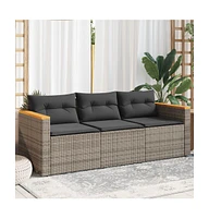 vidaXL Patio Sofa with Cushions 3-Seater Gray Poly Rattan