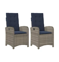 vidaXL Reclining Patio Chairs 2 pcs with Cushions Gray Poly Rattan