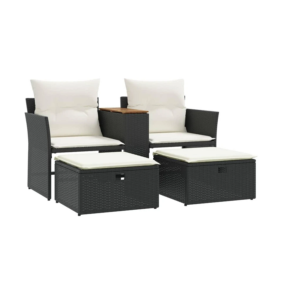 vidaXL Patio Sofa 2-Seater with Stools Poly Rattan