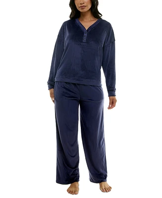 Roudelain Women's Long-Sleeve Ribbed Velour Pajama Set