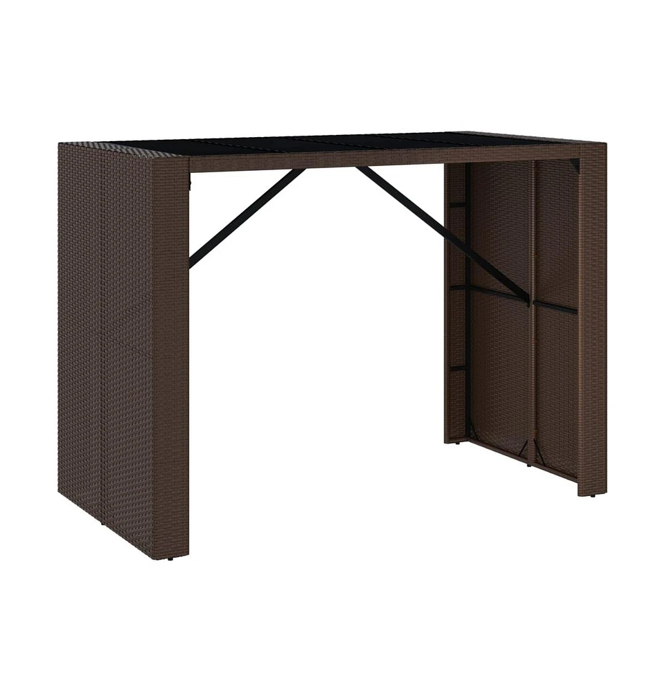 vidaXL Bar Table with Glass Top Brown 57.1"x31.5"x43.3" Poly Rattan