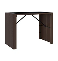 vidaXL Bar Table with Glass Top Brown 57.1"x31.5"x43.3" Poly Rattan