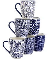Elama Stoneware Assorted Mugs, Set of 6