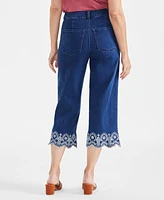 Style & Co Women's High-Rise Embroidered-Cuff Crop Jeans, Exclusively at Macy's