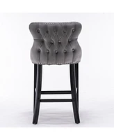 Slickblue Contemporary Velvet Wing-Back Barstools with Button Tufting and Wooden Legs Elegant Seating