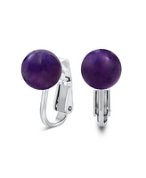 Bling Jewelry Natural Purple Amethyst Round Ball Stud Clip On Earrings For Women Non Piercing .925 Sterling Silver