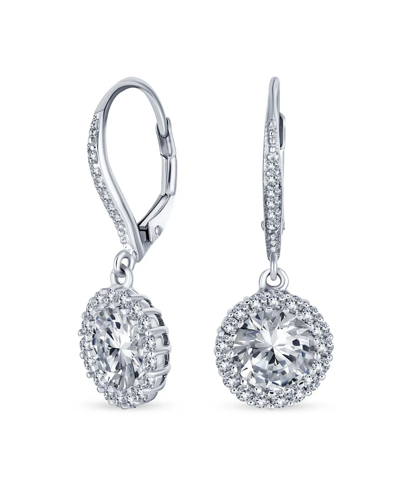 Bling Jewelry 3Ct Cubic Zirconia Round Solitaire Cz Halo Dangle Drop Lever back Earrings For Women .925 Sterling Silver