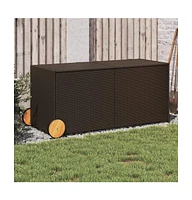 vidaXL Garden Storage Box with Wheels Brown 74.8 Gal Poly Rattan