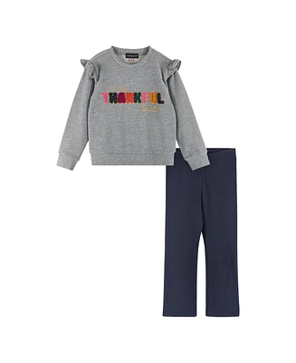 Andy & Evan Toddler Girls Toddler/Child Navy Crewneck Sweater w/Embossed Glitter Lettering Legging Set