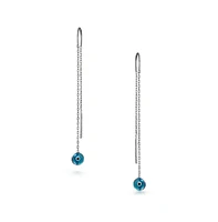 Bling Jewelry Blue Nazar Evil Eye Murano Glass Spiritual Thin Chain Threader Earrings For Women .925 Sterling Silver