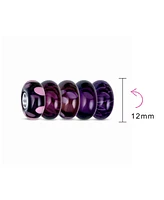 Bling Jewelry Violet Lavender Purple Burgundy Murano Glass Set Of 6 Pieces .925 Sterling Silver Core Spacer Charm Bead Bundle Fits European Style Brac