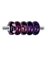 Bling Jewelry Violet Lavender Purple Burgundy Murano Glass Set Of 6 Pieces .925 Sterling Silver Core Spacer Charm Bead Bundle Fits European Style Brac