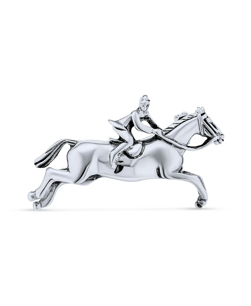 Bling Jewelry Western Cowgirl Equine Equestrian Riding Jumping Thoroughbred Horses Brooch Pin For Women Oxidized .925 Sterling Silver