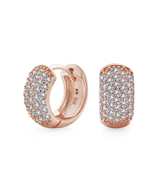 Bling Jewelry 5 Five Row Pave Cubic Zirconia Wide Huggie Hoop Earrings For Women Rose Gold Plated .925 Sterling Silver