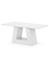 Tribesigns Dining Table for 4 to 6 People, 63" Rectangular Dining Room Table, Modern Wooden Faux Marble Dinner Table with Sturdy Base for Kitchen, Liv