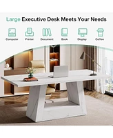 Tribesigns Modern Computer Desk, 63-Inch Large Office Desk Workstation, Simple Style Executive Desk Study Table with Sturdy Base, Wooden Faux Marble W