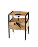 Slickblue Rattan End Table with Power Outlet and Usb Ports for Convenient Charging