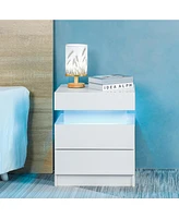 Slickblue Modern White Led Nightstand with Integrated Led Lights