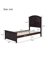 Slickblue Farmhouse Wooden Platform Bed with Curl Design Headboard and Footboard for Teenagers