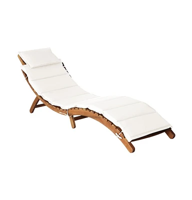 vidaXL Sun Lounger with Cushion Solid Acacia Wood Cream