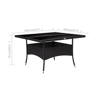 vidaXL Patio Dining Table Black Poly Rattan and Glass