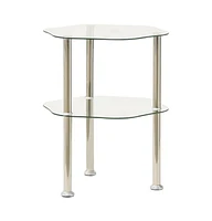 vidaXL 2-Tier Side Table Transparent 15"x15"x19.7" Tempered Glass