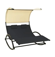 vidaXL Double Sun Lounger with Canopy Textilene