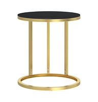 vidaXL Side Table Gold and Black 17.7" Tempered Glass