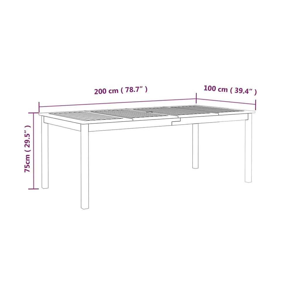 vidaXL Patio Table Gray 78.7"x39.4"x29.5" Solid Wood Acacia