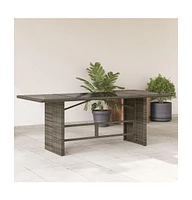 vidaXL Patio Table with Glass Top Gray 74.8"x31.5"x29.1" Poly Rattan