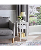 Kings Brand Furniture Slim Wood Side End Table with Storage Shelves & Pull-Out Tray, Nightstand for Bedroom, Living Room