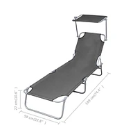 vidaXL Folding Sun Lounger with Canopy Steel Gray