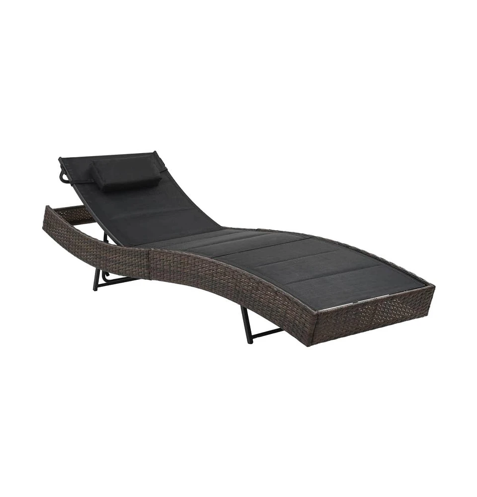 vidaXL Sun Lounger Poly Rattan and Textilene Brown