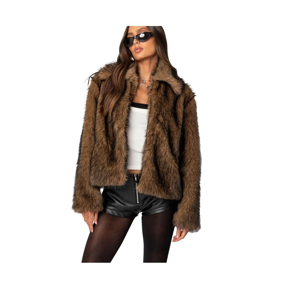 Edikted Women's Mob Wife Faux Fur Jacket