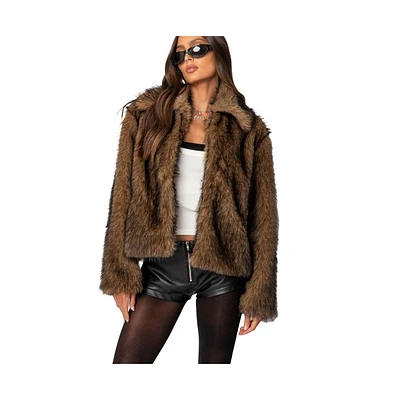 Edikted Women's Mob Wife Faux Fur Jacket