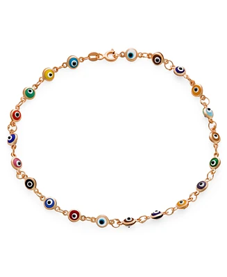 Bling Jewelry Protection Amulet Turkish Multi Color Charm Slender Evil Eyes Anklet Link Ankle Bracelet For Women Rose Plated .925 Sterling Silver 9 In