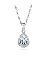 Bling Jewelry Cubic Zirconia Traditional Classic Large Cz Teardrop Solitaire Pendant Necklace For Women .925 Sterling Silver