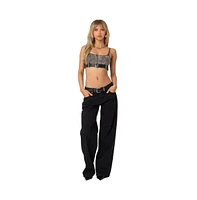 Edikted Women's Belted Denim Crop Top - Dark