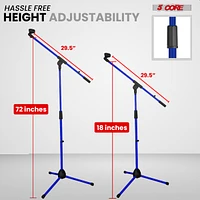 5 Core Tripod Mic Stand Floor Adjustable 18 to 72 Inches Sturdy Boom Arm Holder Microphone Stands Pedestal Para Microfono for Singing Ms 080 Sky D-blu