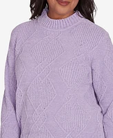 Alfred Dunner Women's Classic Chenille Diamond Stitch Turtleneck Sweater