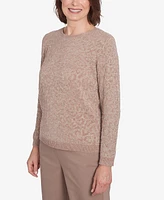 Alfred Dunner Women's Telluride Metallic Cheetah Textured Sweater