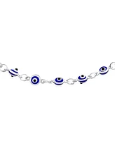 Bling Jewelry Protection Amulet Turkish Blue Charm Slender Evil Eyes Anklet Link Ankle Bracelet For Women .925 Sterling Silver 10 Inch