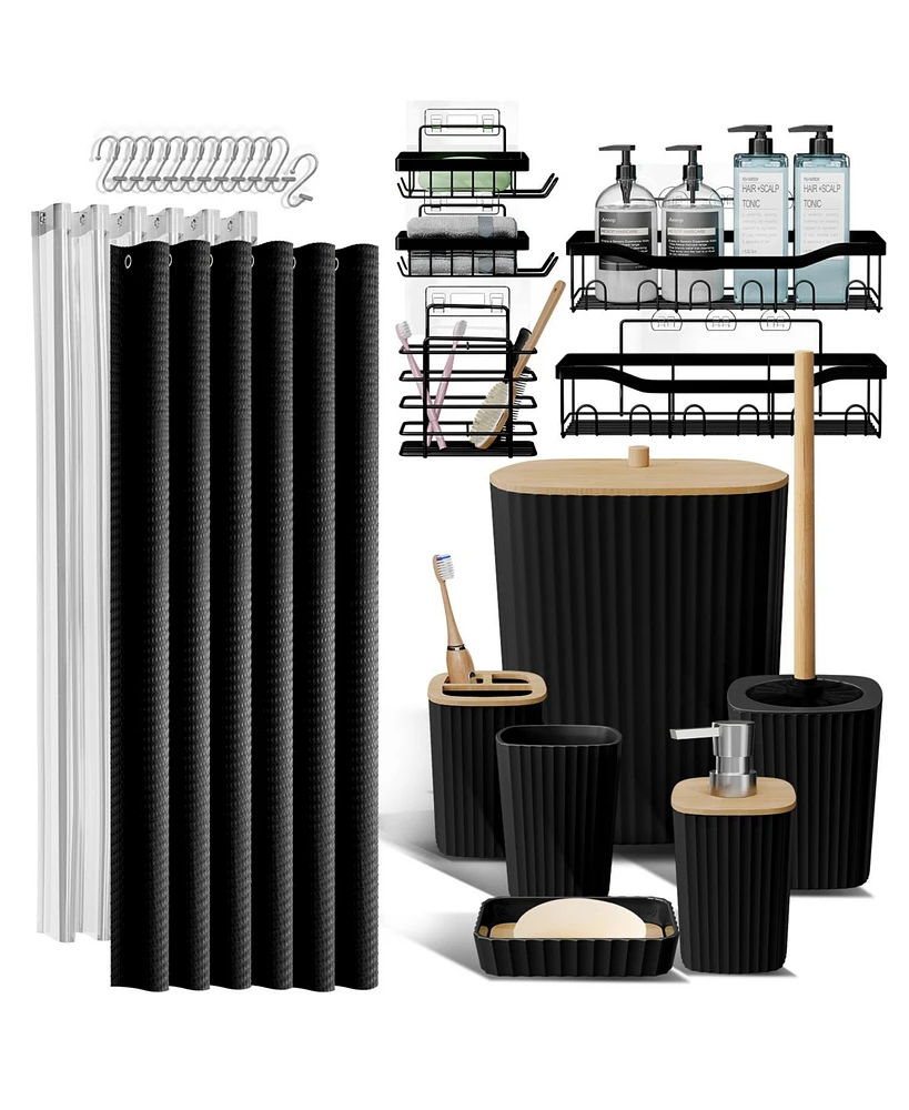 Clara Clark 25 Piece Complete Bathroom, Vanity & Shower Accessories Set - Black