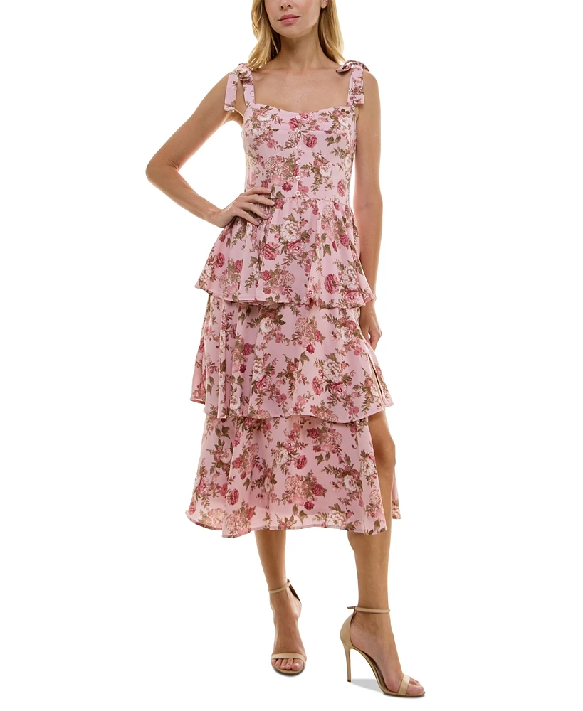 Trixxi Juniors' Floral Tiered Midi Dress