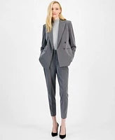 Tahari Asl Womens Mock Neck Knit Top Pinstripe Trousers Classic Pinstripe Blazer